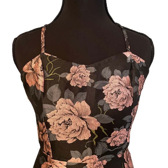 Forever 21 Floral Print Mini Dress‎ Spaghetti Strap Black Pink Sz S - Picture 2 of 11